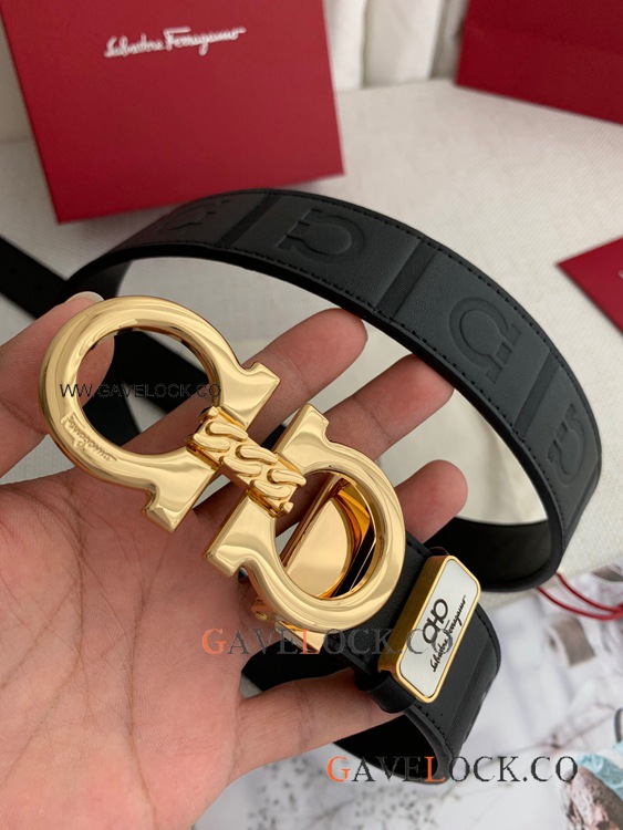 Clone Ferragamo Gold Buckle Belt Reversible Leather Strap
